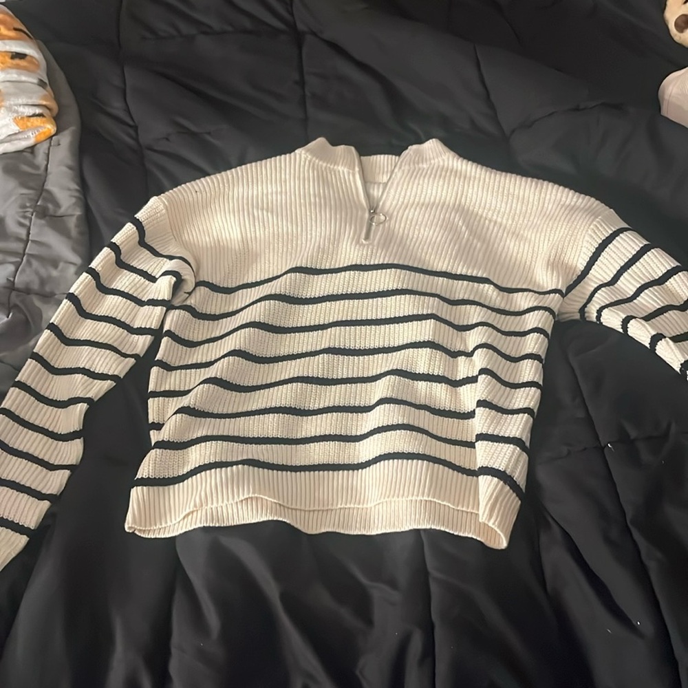 SHEIN stripped sweater quarter zip